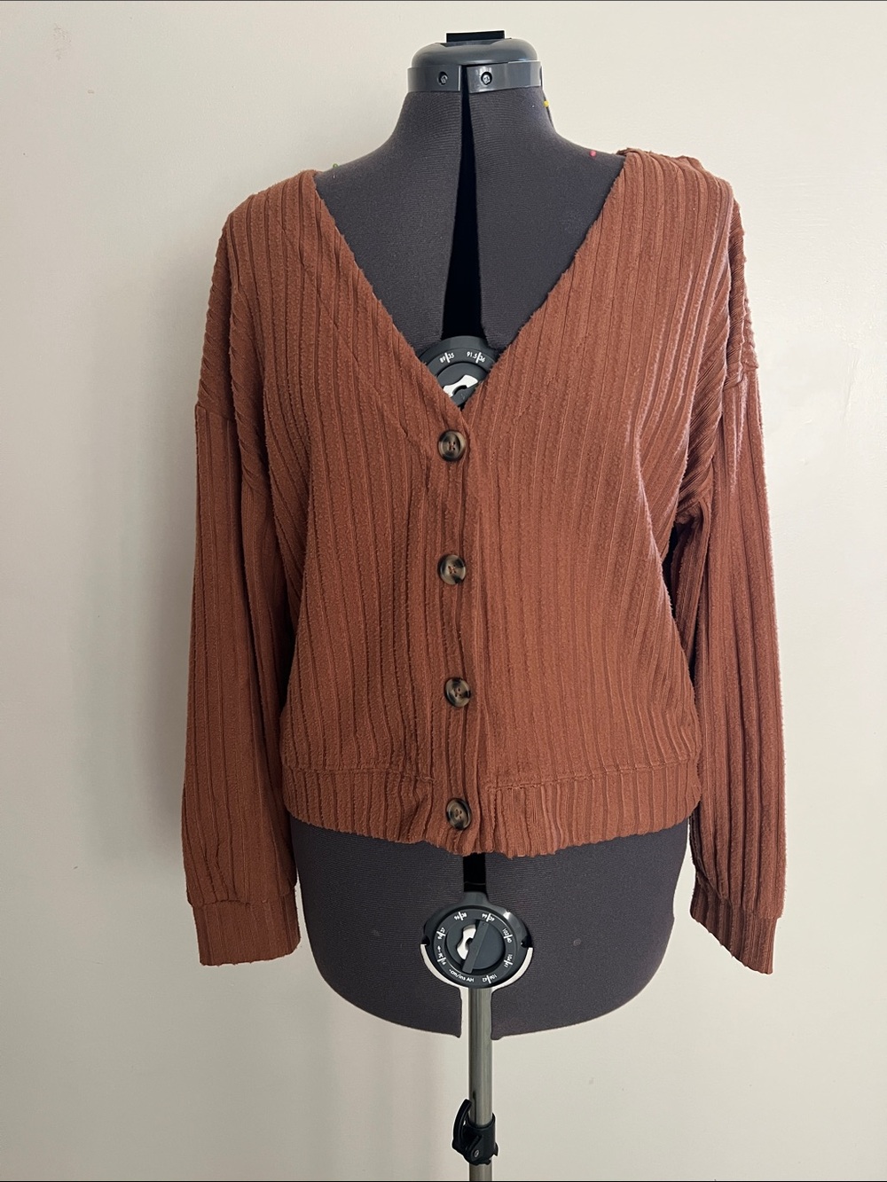 SO Women's V-Neck Button-Front Sweater in Rust